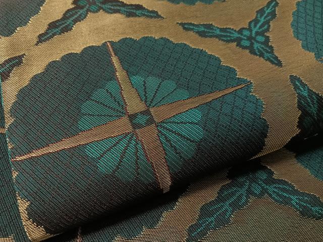 平和屋着物●両面 全通柄袋帯 幾何学文様 金糸 正絹 逸品 未使用 CABL6293vp
