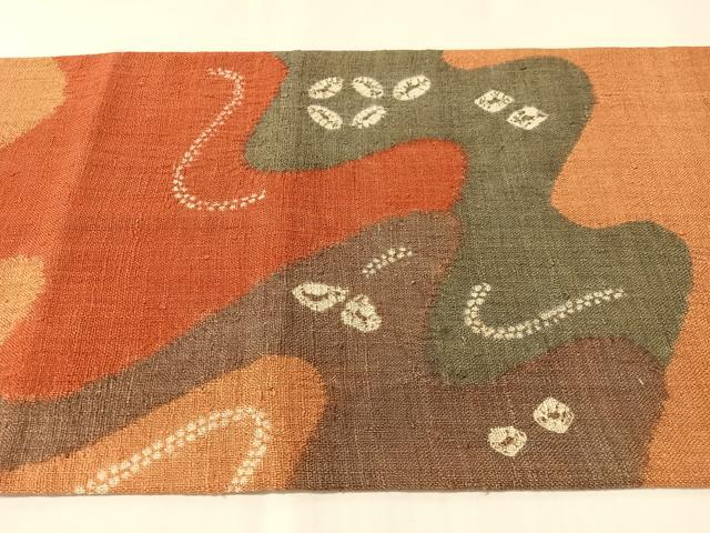 平和屋着物●太鼓柄袋帯　紬地　絞り　道長舞葉文　正絹　逸品　CABL6300vp