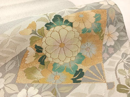 平和屋着物●爪掻き本綴れ　八寸名古屋帯　扇面花文　金銀糸　正絹　逸品　CABL6305vp