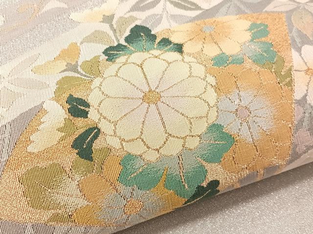 平和屋着物●爪掻き本綴れ　八寸名古屋帯　扇面花文　金銀糸　正絹　逸品　CABL6305vp