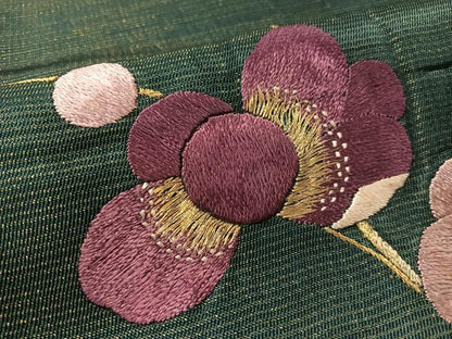 平和屋着物▼アンティーク　大正ロマン　九寸開き名古屋帯　総手刺繍　枝梅文　金糸　正絹　逸品　CABL6307vp