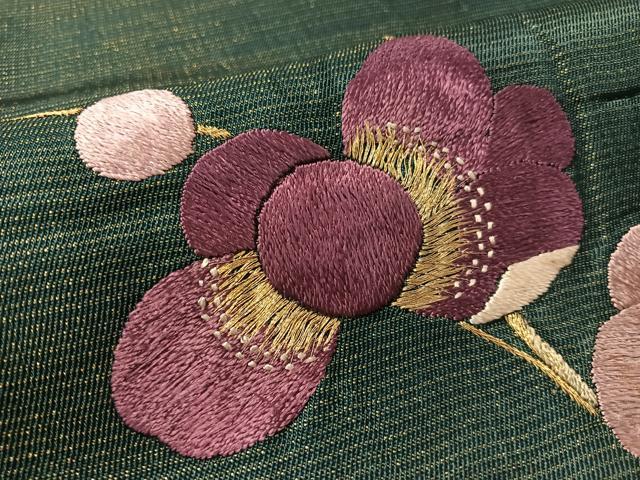 平和屋着物▼アンティーク　大正ロマン　九寸開き名古屋帯　総手刺繍　枝梅文　金糸　正絹　逸品　CABL6307vp
