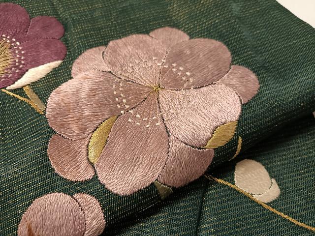 平和屋着物▼アンティーク　大正ロマン　九寸開き名古屋帯　総手刺繍　枝梅文　金糸　正絹　逸品　CABL6307vp