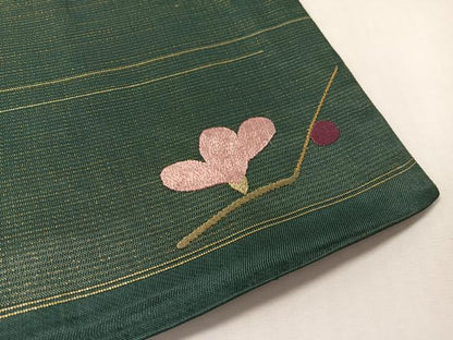 平和屋着物▼アンティーク　大正ロマン　九寸開き名古屋帯　総手刺繍　枝梅文　金糸　正絹　逸品　CABL6307vp