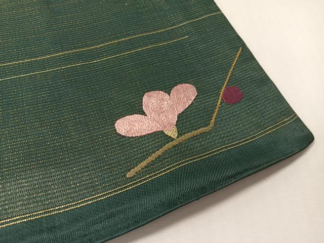 平和屋着物▼アンティーク　大正ロマン　九寸開き名古屋帯　総手刺繍　枝梅文　金糸　正絹　逸品　CABL6307vp
