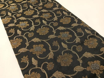 平和屋着物●九寸開き名古屋帯　牡丹唐草文　黒地　金銀糸　正絹　逸品　CABL6310vp