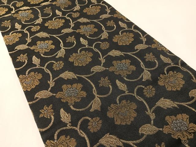 平和屋着物●九寸開き名古屋帯　牡丹唐草文　黒地　金銀糸　正絹　逸品　CABL6310vp