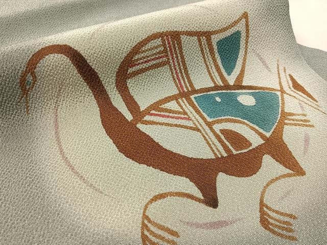 平和屋着物●九寸名古屋帯　ろうけつ染　鳥丸文　鬼しぼ縮緬　鈴乃屋扱い　正絹　逸品　CABL6311vp