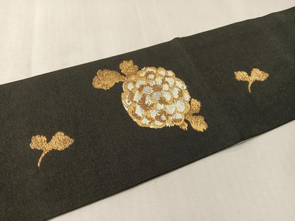 平和屋着物●九寸名古屋帯　万寿菊　黒地　金銀糸　正絹　逸品　CABL6312vp