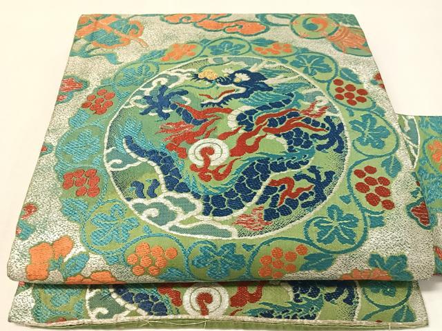平和屋着物●アンティーク　大正ロマン　九寸名古屋帯　雲龍　金銀糸　正絹　逸品　CABL6313vp