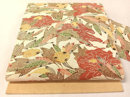 平和屋着物●九寸名古屋帯　型染め　草花文　正絹　逸品　CABL6314vp