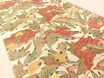 平和屋着物●九寸名古屋帯　型染め　草花文　正絹　逸品　CABL6314vp