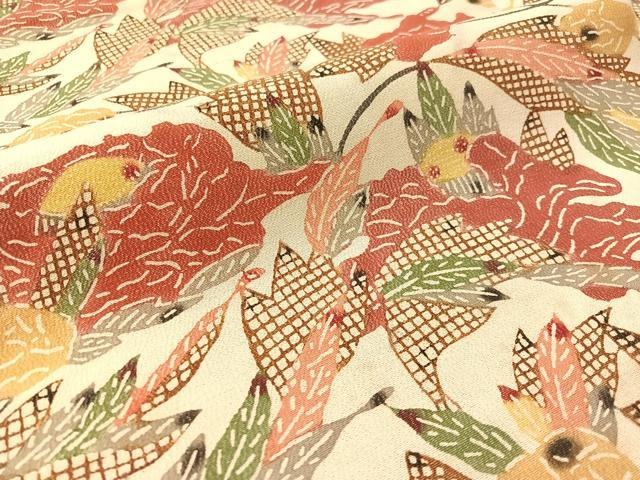 平和屋着物●九寸名古屋帯　型染め　草花文　正絹　逸品　CABL6314vp