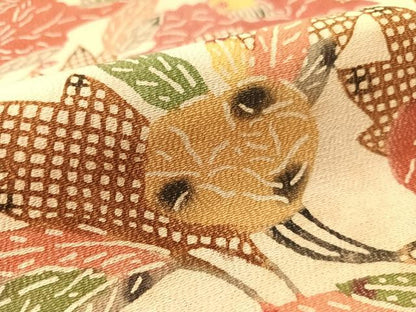 平和屋着物●九寸名古屋帯　型染め　草花文　正絹　逸品　CABL6314vp