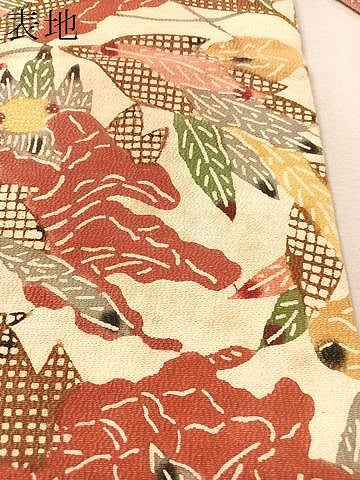 平和屋着物●九寸名古屋帯　型染め　草花文　正絹　逸品　CABL6314vp