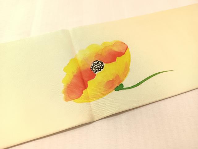 平和屋着物●塩瀬 九寸名古屋帯 手描き 草花文 正絹 逸品 CABL6317vp