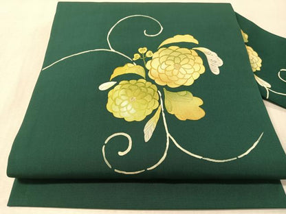 平和屋着物●塩瀬 九寸名古屋帯 ろうけつ染 菊唐草文 金彩 正絹 逸品 CABL6318vp