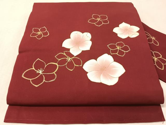平和屋着物▼塩瀬　九寸名古屋帯　舞花文　金彩　正絹　逸品　CABL6319vp