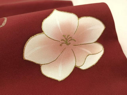 平和屋着物▼塩瀬　九寸名古屋帯　舞花文　金彩　正絹　逸品　CABL6319vp