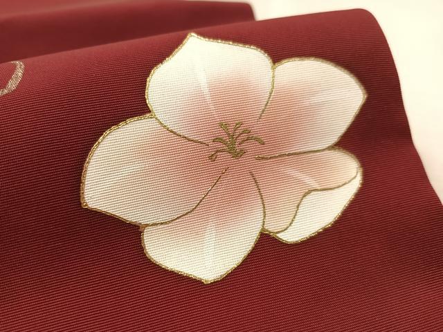 平和屋着物▼塩瀬　九寸名古屋帯　舞花文　金彩　正絹　逸品　CABL6319vp