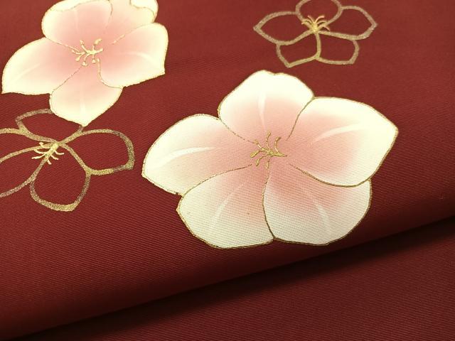 平和屋着物▼塩瀬　九寸名古屋帯　舞花文　金彩　正絹　逸品　CABL6319vp