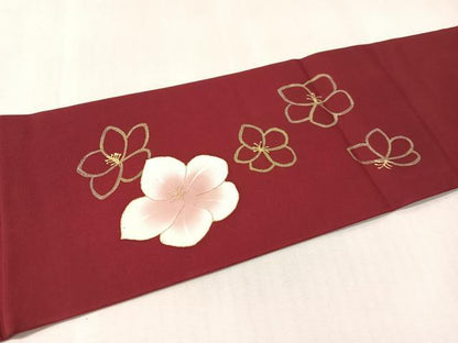 平和屋着物▼塩瀬　九寸名古屋帯　舞花文　金彩　正絹　逸品　CABL6319vp