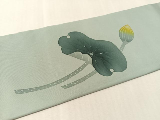 平和屋着物▼塩瀬　九寸名古屋帯　ろうけつ染　蓮　正絹　逸品　CABL6320vp