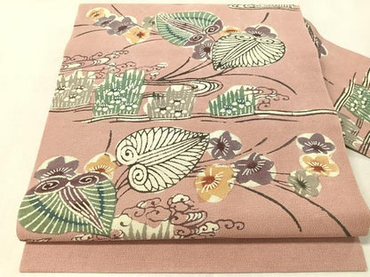 平和屋着物●九寸名古屋帯　型染め　流水花文　正絹　逸品　CABL6322vp
