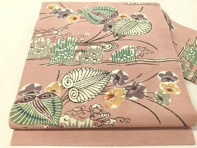 平和屋着物●九寸名古屋帯　型染め　流水花文　正絹　逸品　CABL6322vp