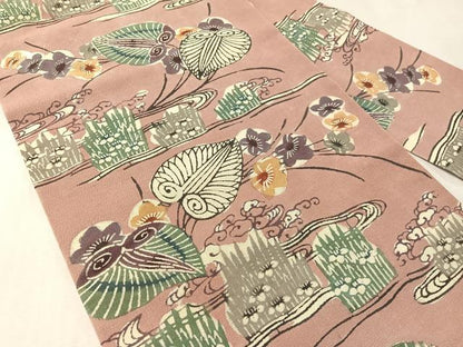 平和屋着物●九寸名古屋帯　型染め　流水花文　正絹　逸品　CABL6322vp