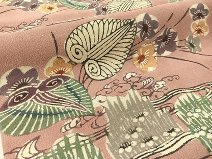 平和屋着物●九寸名古屋帯　型染め　流水花文　正絹　逸品　CABL6322vp