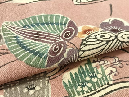平和屋着物●九寸名古屋帯　型染め　流水花文　正絹　逸品　CABL6322vp