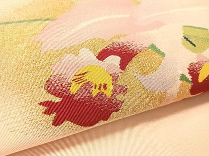 平和屋着物●爪掻き本綴れ　八寸名古屋帯　作家物　カトレア　金糸　正絹　逸品　CABL6326vp