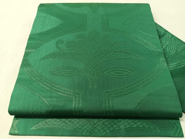 平和屋着物●西陣　川島織物　九寸名古屋帯　吉祥花文　萌葱色　正絹　逸品　CABL6332vp