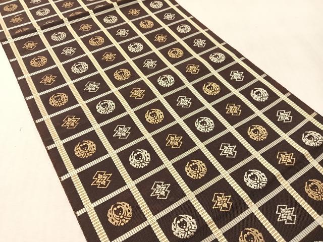 平和屋着物●本場筑前博多織　八寸名古屋帯　格子吉祥花蝶文　正絹　逸品　CABL6336vp