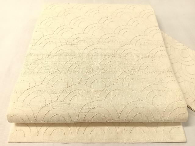 平和屋着物●九寸名古屋帯　飛騨高山紬　青海波刺子　たとう紙付き　正絹　逸品　CABL6343vp