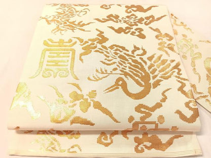 平和屋着物●西陣　川島織物　九寸名古屋帯　飛鶴吉祥文　金糸　正絹　逸品　CABL6345vp
