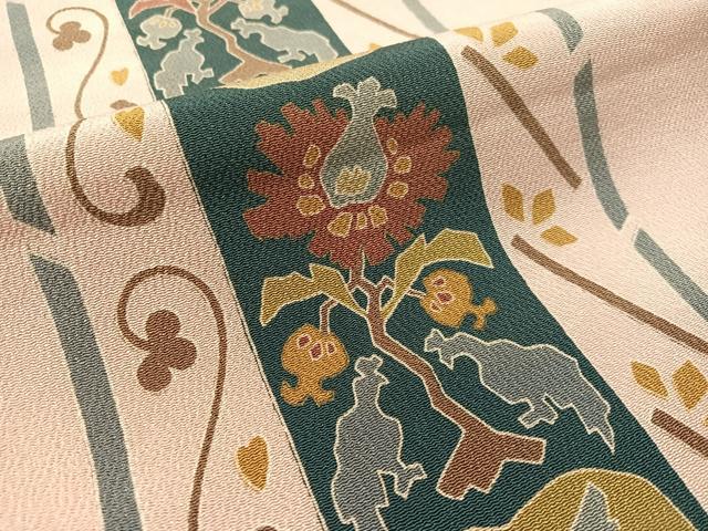 平和屋着物●全通柄　九寸名古屋帯　更紗間道　鬼しぼ縮緬　正絹　逸品　CABL6349vp
