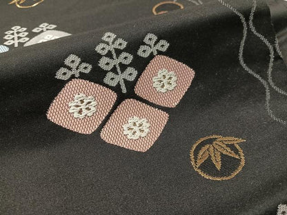 平和屋着物●九寸名古屋帯　立涌花文　黒地　金糸　正絹　逸品　CABL6353vp