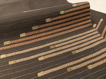 平和屋着物●九寸名古屋帯　紬地　段霞　金糸　正絹　逸品　CABL6358vp
