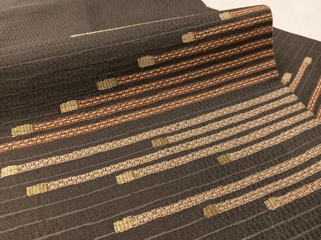 平和屋着物●九寸名古屋帯　紬地　段霞　金糸　正絹　逸品　CABL6358vp