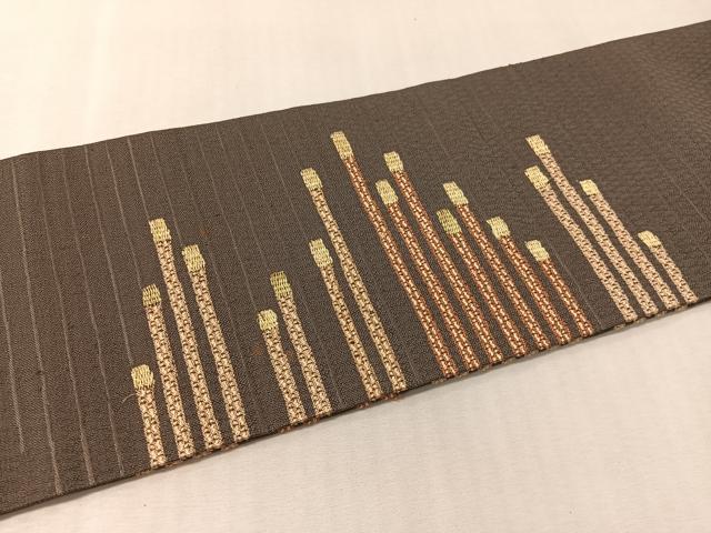 平和屋着物●九寸名古屋帯　紬地　段霞　金糸　正絹　逸品　CABL6358vp
