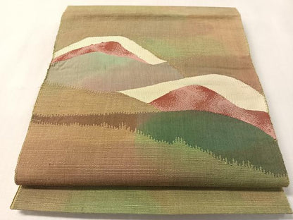 平和屋着物●八寸名古屋帯　紬地　すくい織　遠山風景文　正絹　逸品　CABL6360vp