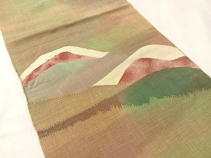 平和屋着物●八寸名古屋帯　紬地　すくい織　遠山風景文　正絹　逸品　CABL6360vp