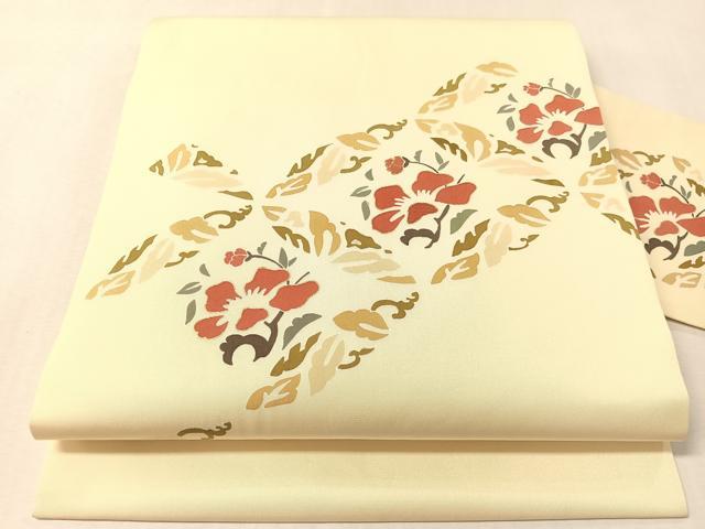 平和屋着物●塩瀬　九寸名古屋帯　刺繍　七宝花文　金彩　正絹　逸品　CABL6362vp