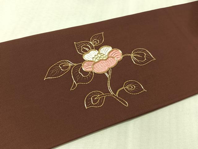 平和屋着物●塩瀬　九寸名古屋帯　総刺繍　駒刺繍　草花文　金糸　正絹　逸品　CABL6364vp