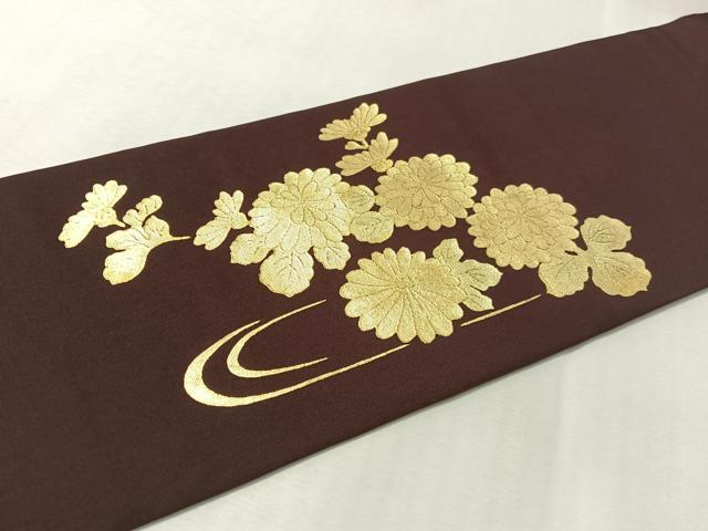 平和屋着物●塩瀬　九寸名古屋帯　流水鴛鴦菊文　金彩　正絹　逸品　CABL6367vp