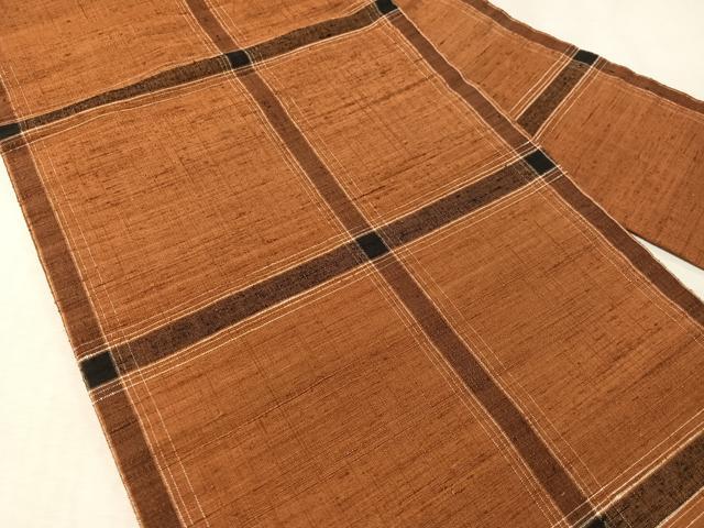 平和屋着物●全通柄　九寸名古屋帯　紬地　格子柄　正絹　逸品　CABL6369vp