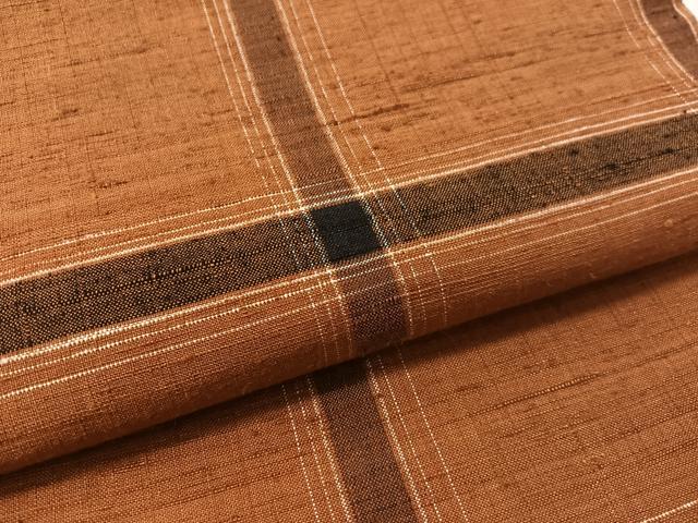 平和屋着物●全通柄　九寸名古屋帯　紬地　格子柄　正絹　逸品　CABL6369vp