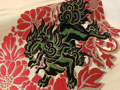 平和屋着物●アンティーク　大正ロマン　九寸名古屋帯　狛犬　金銀糸　正絹　逸品　CABL6370vp